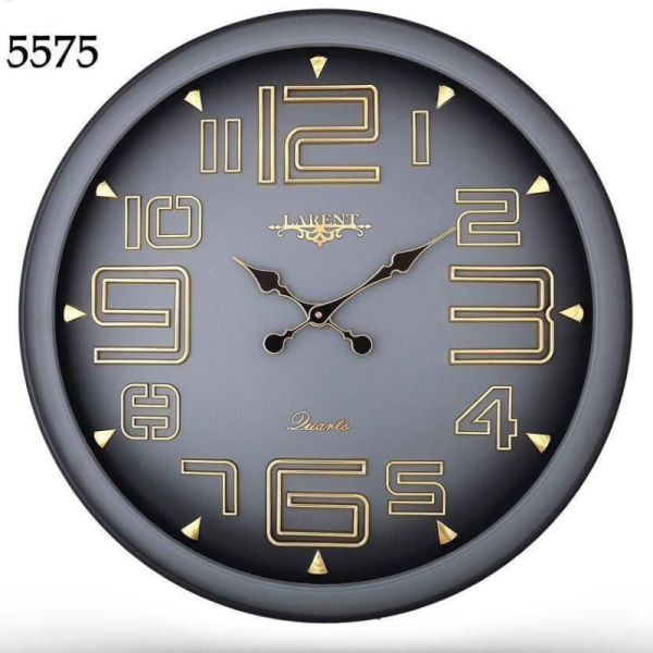 ساعت دیواری لارنت مدل 5575، ساعت دیواری سایز 70 پلاستیکی طرح کلاسیک با صفحه تمام چوب و اعداد برجسته لاتین