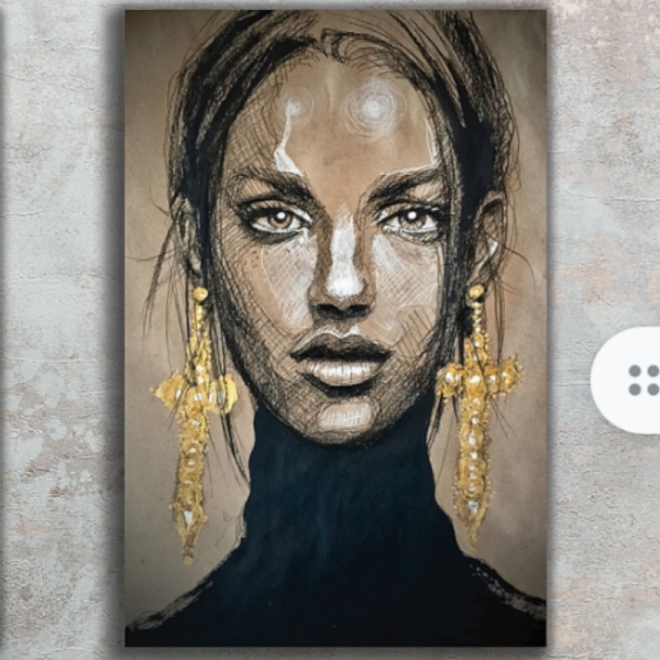 تابلو دکوراتیو شاین کد 234، جدیدترین مدل تابلو با بالاترین کیفیت چاپ، متریال پی وی سی قاب، تابلو هنری با کیفیت فوق العاده و قابل شستشو، طرح چهره یک دختر و گوشواره طلایی