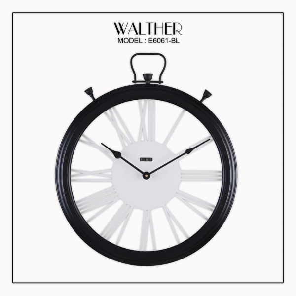 ساعت دیواری  والتر Walther کد 6061 | ساعت دیواری سایز 60 با موتور آرامگرد، ترکیب چوب و فلز در متریال ساعت، دارای طراحی مدرن و بدنه چوبی، رنگ مشکی سفید