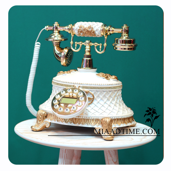 تلفن رومیزی آرنوس، تلفن سلطنتی گل های برجسته طلایی، دکوری شیک و جذاب مناسب منزل و محل کار| رنگ کرم طلایی مدل 920AC