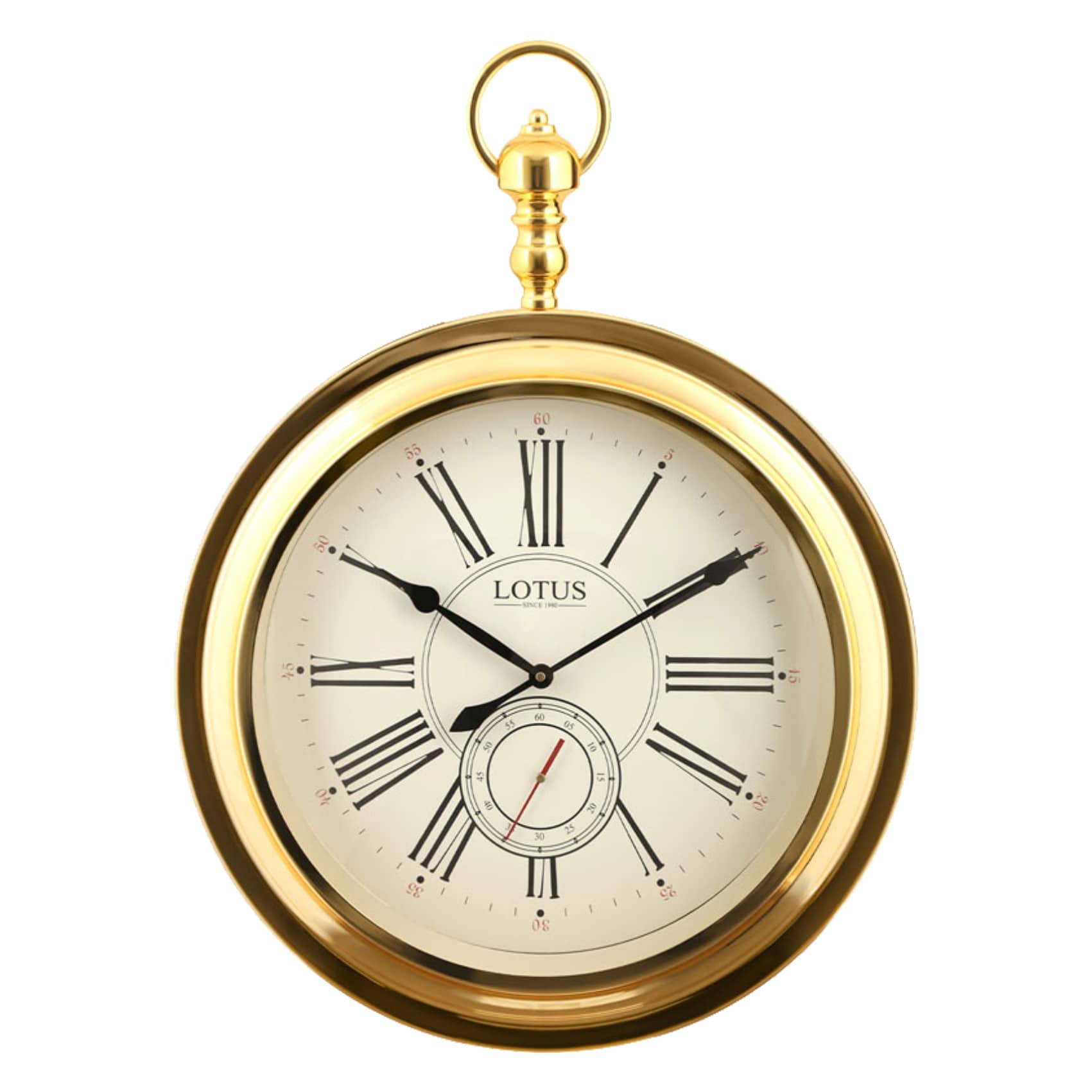 ساعت دیواری فلزی لوتوس، ساعت دیواری قطر 53 سبک ساعت های جیبی نوستالژی دارای موتور ثانیه‌شمار،  مدل 4031 طلایی