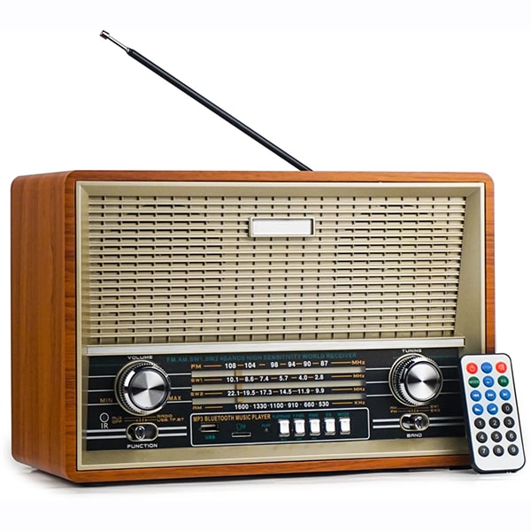 رادیو کلاسیک | رادیو 4 بانده قابل حمل سبک قدیمی ریموت دار |رادیو فلش خور، بلوتوث قابل شارژ | مدل 2002