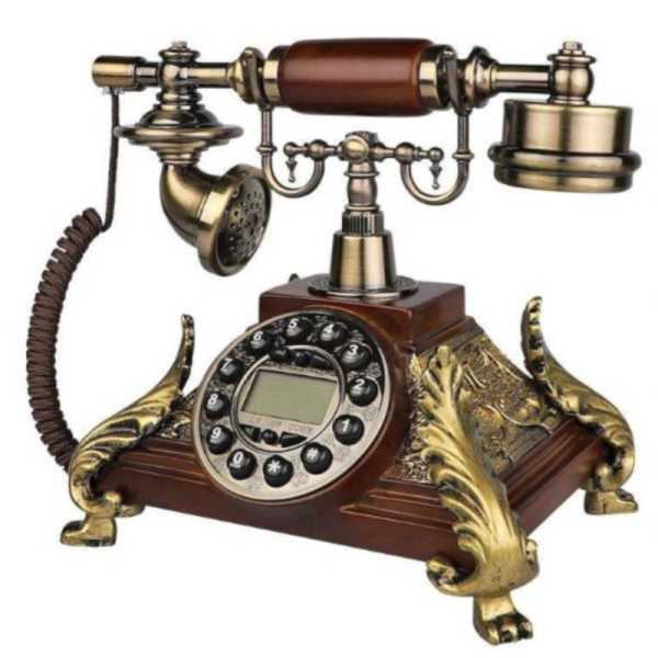 تلفن رومیزی چوبی والتر Walther مدل K35، تلفن رومیزی سلطنتی کادویی شیک و هدیه نوستالژی با شماره‌گیر دکمه ای و کالر آیدی