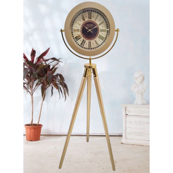 ساعت ایستاده چوبی دیاکو مدل هیرو، ساعت ایستاده پایه دار با ارتفاع قابل تنظیم ساعت، جنس بدنه از چوب و فلز، دارای تنوع رنگ بندی، رنگ طلایی صفحه روشن