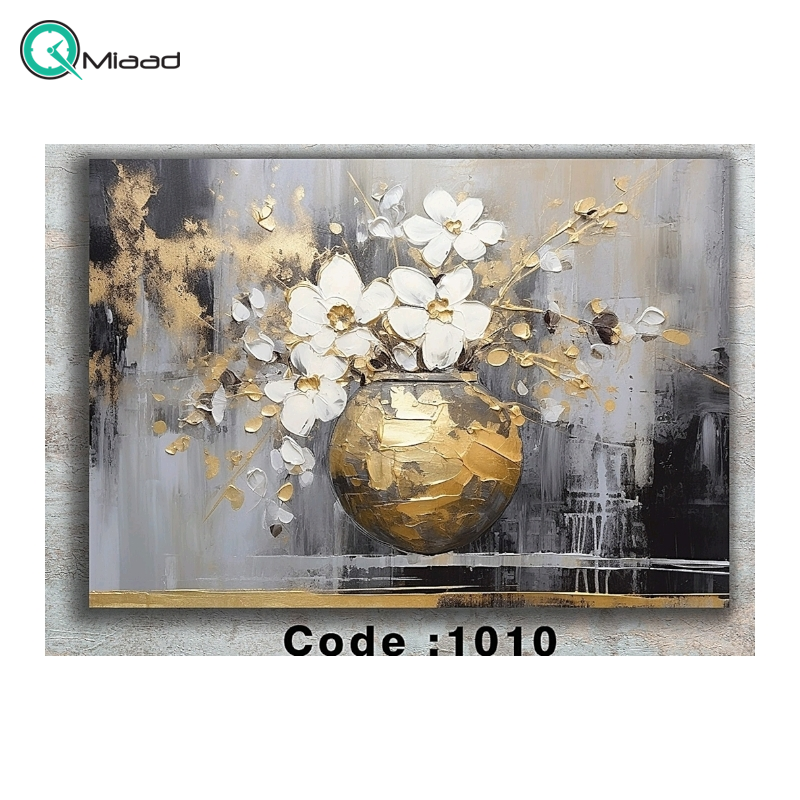 تابلو شاین کد 1010 قابل شستشو طرح گلدان طلایی و گل