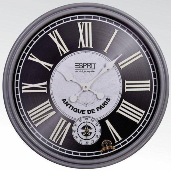 ساعت دیواری چوبی اسپریت مدل 2010، ساعت دیواری زیبا با موتور ثانیه شمار مستقل، دارای اعداد رومی با فونت خوانا روی صفحه ساعت، رنگ طوسی