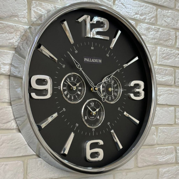 ساعت دیواری فلزی پالادیوم مدل 5311، ساعت دیواری مدرن و فلزی جدید پالادیوم، دارای طراحی ظریف و زیبا و 4 موتوره، سایز 55، موتور آرامگرد، رنگ نقره ای مشکی