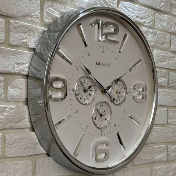 ساعت دیواری فلزی پالادیوم مدل 5311، ساعت دیواری مدرن و فلزی جدید پالادیوم، دارای طراحی ظریف و زیبا و 4 موتوره، سایز 55، موتور آرامگرد، رنگ نقره ای سفید