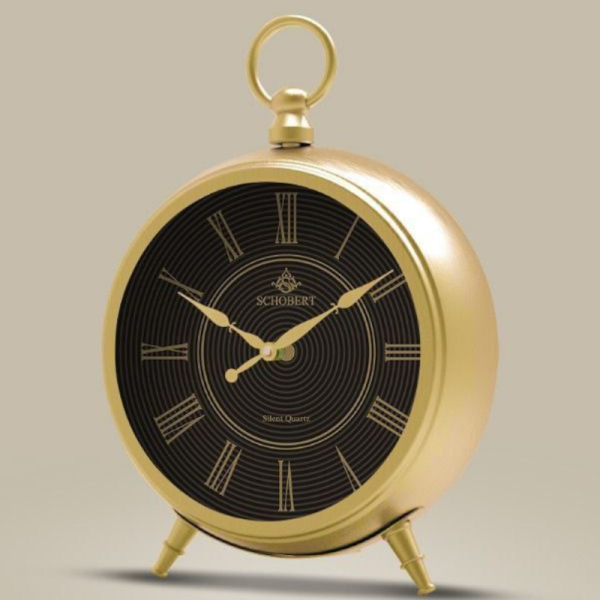 ساعت رومیزی شوبرت مدل 6030، ساعت رومیزی جدید از جنس فلز آبکاری شده با موتور آرامگرد مناسب میز کار و میز کنسول، رنگ طلایی
