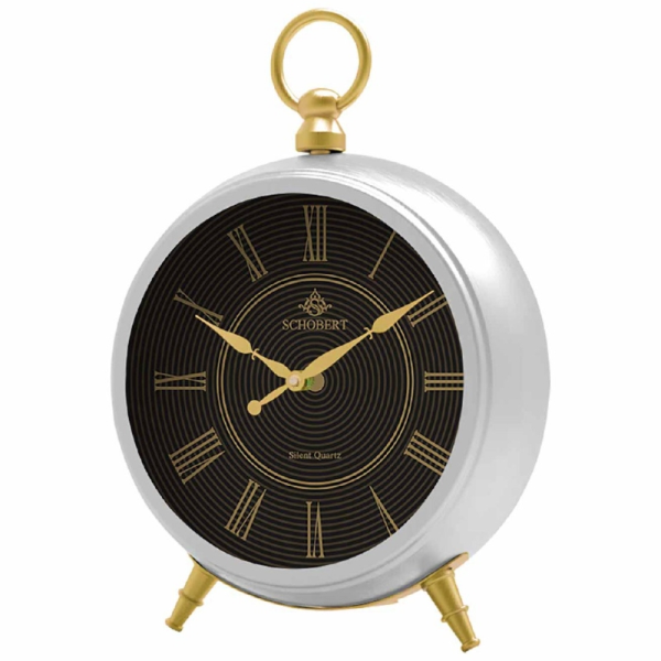 ساعت رومیزی شوبرت مدل 6030، ساعت رومیزی جدید از جنس فلز آبکاری شده با موتور آرامگرد مناسب میز کار و میز کنسول، رنگ نقره ای طلایی