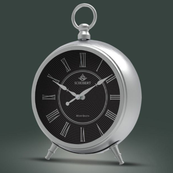 ساعت رومیزی شوبرت مدل 6030، ساعت رومیزی جدید از جنس فلز آبکاری شده با موتور آرامگرد مناسب میز کار و میز کنسول، رنگ نقره ای
