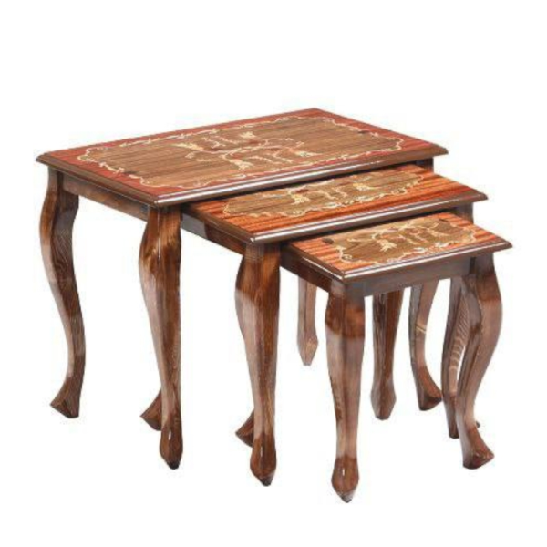 میز عسلی سه تیکه پولیشی مدل T10، میز عسلی با روکش معرق و متریال تمام چوب و دارای سه تیکه مجزا