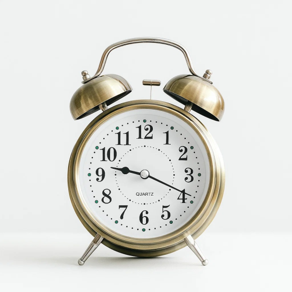 ساعت رومیزی زنگ‌دار، ساعت رومیزی زنگ‌دار سایز 13 با طراحی نوستالژی ساعت رومیزی های قدیمی، باتری‌خور، رنگ بندی آبکاری‌شده، رنگ طلایی