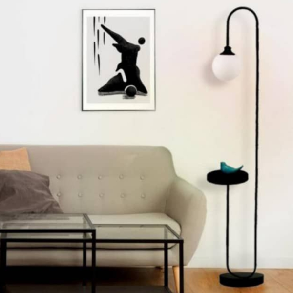 آباژور سالنی مدل 193، آباژور ایستاده مدرن و ظریف با یک فضایی برای قرار دادن وسایل دکوری یا گیاهان زیر نور آباژور، فوق العاده با کیفیت