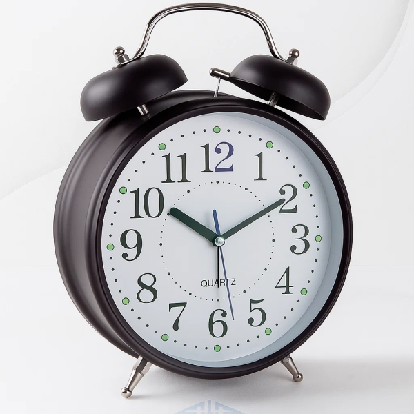 ساعت رومیزی زنگ‌دار، ساعت رومیزی زنگ‌دار سایز 20 با طراحی نوستالژی ساعت رومیزی های قدیمی، باتری‌خور، رنگ بندی آبکاری‌شده، رنگ مشکی