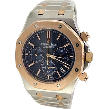 ساعت مچی اودمار پیگه مردانه کرنوگراف استیل دو رنگ رزگلد صفحه سرمه ای کد 3088