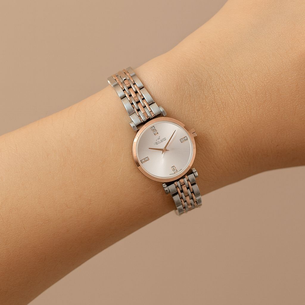 ساعت مچی ویولت زنانه تک موتوره گرد فلزی مدل 0646 دارای رنگبندی