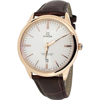 ساعت امگا OMEGA مردانه کلاسیک گرد چرمی رزگلد صفحه سفید کد 5257