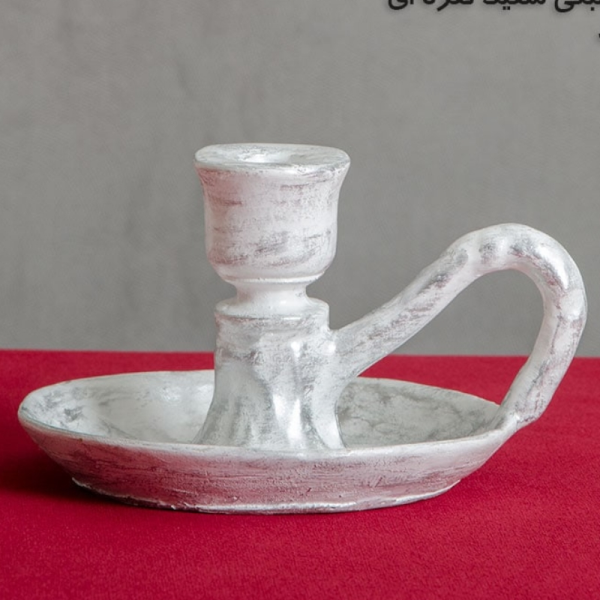 جاشمعی طرح نعلبکی مدل JRM0031، جا شمعی طرح نعلبکی و ترکیب رنگ متفاوت، رنگ سفید نقره ای