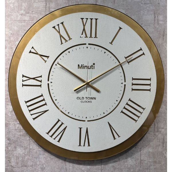  ساعت دیواری فلزی آلپاکا Alpaca کد AL17، ساعت دیواری گرد فلزی سایز 80 و موتور آرامگرد، متریال ام دی اف و شیشه، رنگ طلایی