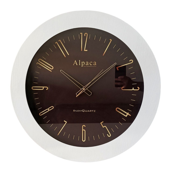  ساعت دیواری چوبی آلپاکا Alpaca، ساعت دیواری گرد سایز 60 و موتور آرامگرد، ساعت دیواری با صفحه خاص و زیبا