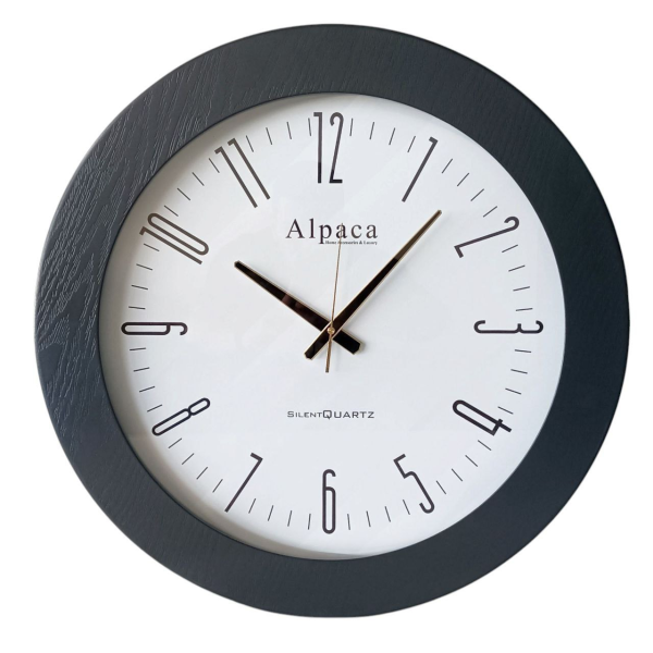  ساعت دیواری چوبی آلپاکا Alpaca، ساعت دیواری گرد سایز 60 و موتور آرامگرد، ساعت دیواری با اعداد لاتین و فونت زیبا