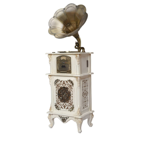 گرامافون ایستاده آنتیک فول مدل 2516، گرامافون مبله فول، پخش بلوتوث، فلش و رادیو AM/FM| شیپور بزرگ از جنس فلز، صدای استریو دارای ساب‌ووفر