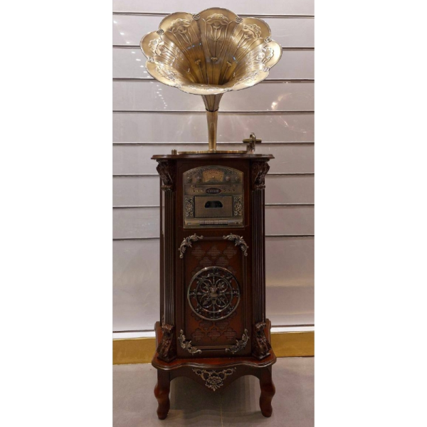 گرامافون ایستاده آنتیک فول مدل 2525، گرامافون مبله فول، پخش بلوتوث، فلش و رادیو AM/FM| شیپور بزرگ از جنس فلز با سایز بزرگ، صدای استریو دارای ساب‌ووفر