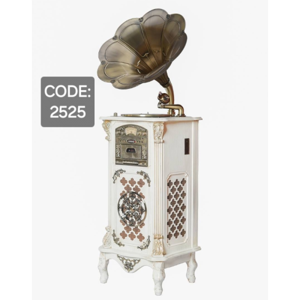 گرامافون ایستاده آنتیک فول مدل 2525، گرامافون مبله فول، پخش بلوتوث، فلش و رادیو AM/FM| شیپور از جنس فلز با سایز بزرگ، صدای استریو دارای ساب‌ووفر