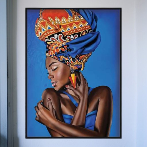 تابلو دکوراتیو شاین کد 202420، تابلو دکوراتیو با تصویر لمینت شاینی، متریال پی وی سی قاب، تابلو زیبا و جذاب با کیفیت فوق العاده و قابل شستشو، طرح زن آفریقایی