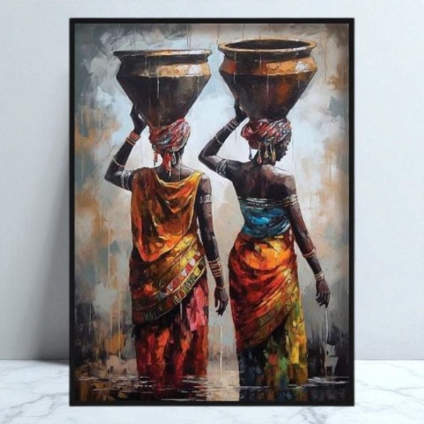 تابلو دکوراتیو شاین کد 202421، تابلو دکوراتیو با تصویر لمینت شاینی، متریال پی وی سی قاب، تابلو زیبا و جذاب با کیفیت فوق العاده و قابل شستشو، طرح زندگی سنتی آفریقا