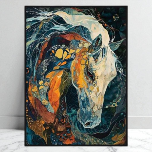 تابلو دکوراتیو شاین کد 202425، تابلو دکوراتیو با تصویر لمینت شاینی، متریال پی وی سی قاب، تابلو زیبا و جذاب با کیفیت فوق العاده و قابل شستشو، طرح انتزاعی یک اسب
