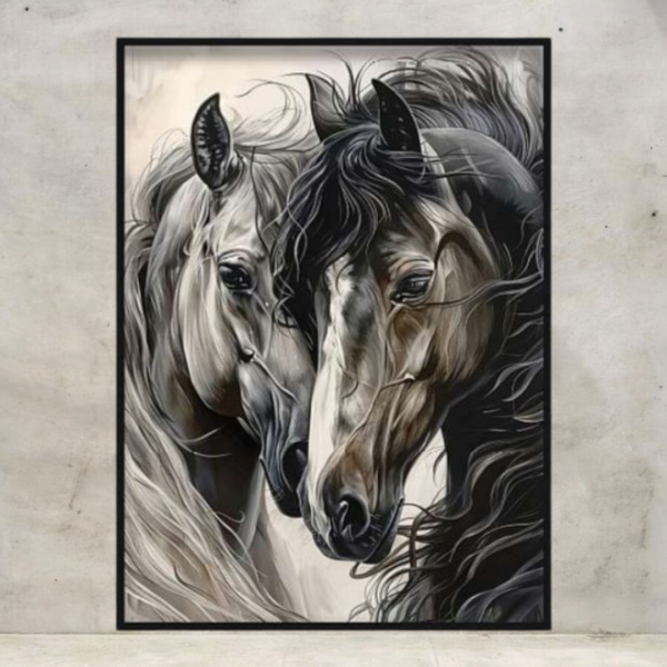 تابلو دکوراتیو شاین کد 202428، تابلو دکوراتیو با تصویر لمینت شاینی، متریال پی وی سی قاب، تابلو زیبا و جذاب با کیفیت فوق العاده و قابل شستشو، طرح انتزاعی دو اسب