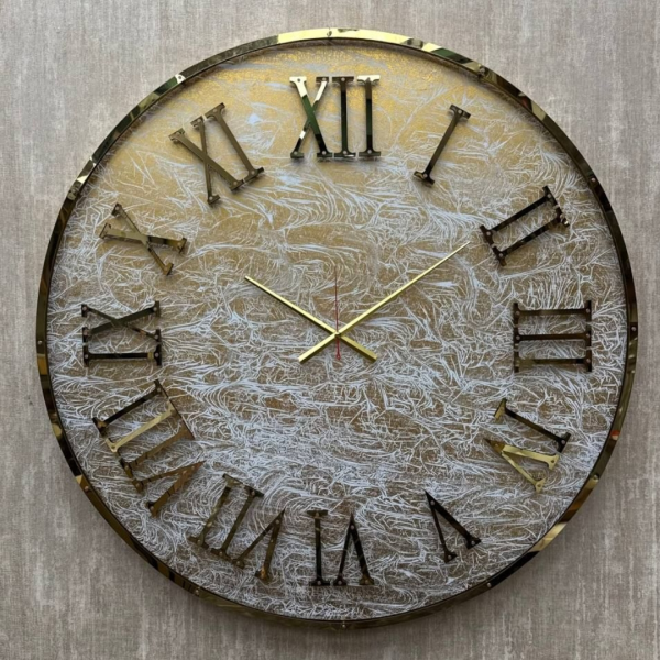 ساعت دیواری فلزی لوکس مدل 5250 با طراحی هنری خاص، اثر هنری عظیم با قطر 90 سانت و اعداد رومی | شکوه صنعتی و مدرن