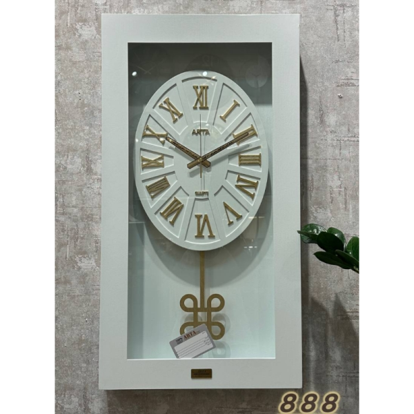  ساعت دیواری آرتا Arta کد 888، ساعت دیواری چهارگوش چوبی با متریال MDF، دارای موتور آرامگرد، ساعت دیواری با اعداد رومی و پاندول دار