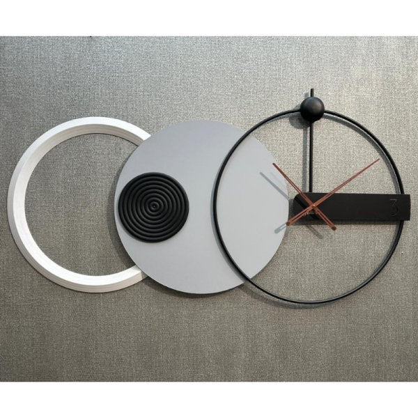 ساعت دیواری مدرن  مدل هوفر کد SF380، ساعت دیواری سه حلقه با متریال استیل، موتور روانگرد و بی صدا، استیل رنگ ثابت، دو سال ضمانت