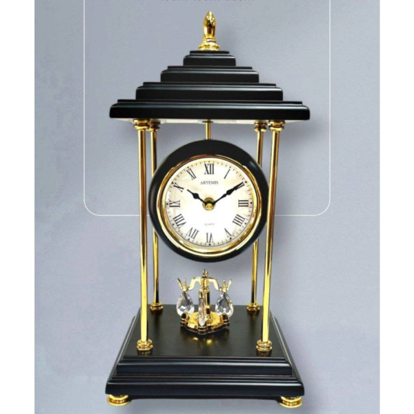 ساعت رومیزی فلزی آرتمیس مدل 1027، ساعت رومیزی کلاسیک و شیک با طراحی گردون، قابلیت پخش ملودی، زنگ‌دار، و بدنه‌ای مقاوم فلزی با تنوع رنگی