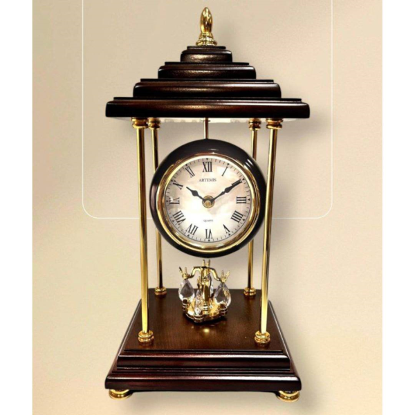 ساعت رومیزی فلزی آرتمیس مدل 1027، ساعت رومیزی کلاسیک و شیک با طراحی گردون، قابلیت پخش ملودی، زنگ‌دار، و بدنه‌ای مقاوم فلزی با تنوع رنگی