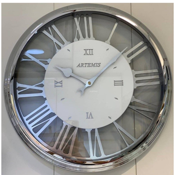 ساعت دیواری فلزی آرتمیس مدل 2016، ساعت دیواری فلزی و آبکاری شده سایز 42، رنگ سیلور