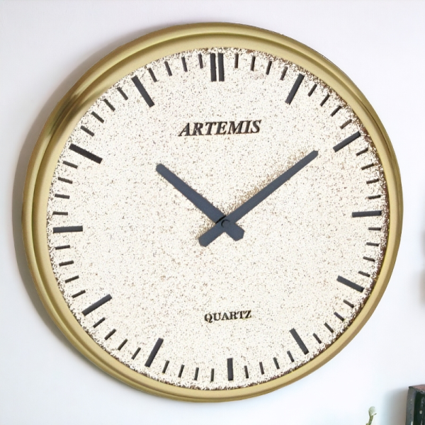 ساعت دیواری فلزی آرتمیس مدل 2025، ساعت دیواری فلزی و آبکاری شده، رنگ طلایی