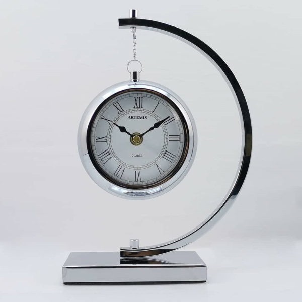 ساعت رومیزی فلزی آرتمیس مدل 30260 نقره ای، ساعت رومیزی بسیار زیبا و مدرن آرتمیس، دکوری و بسیار زیبا، در رنگ طلایی و نقره ای، اعداد رومی