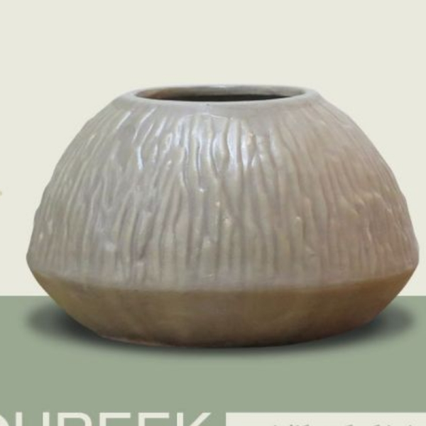 گلدان سرامیکی طرح بلوط کوچک مدل GO17244، گلدان تزیینی و دکوری مدل بلوط کوچک با طراحی ساده و زیبا، رنگ نسکافه ای