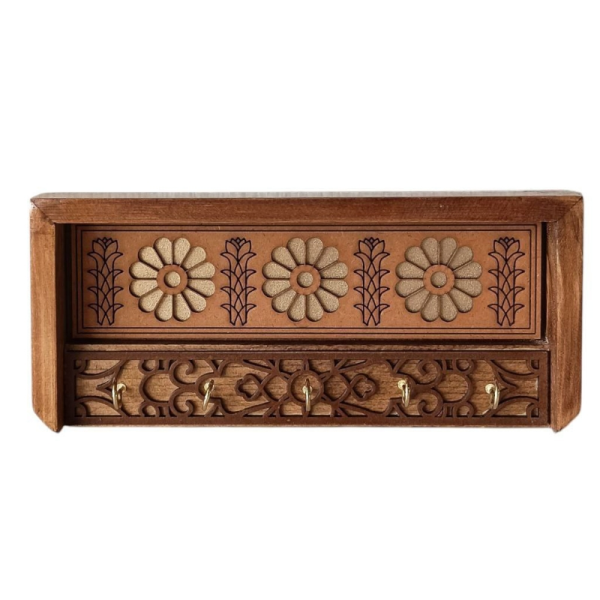 جاکلیدی مدل لوتوس کد JA04037، جاکلیدی طرح سنتی مدل لوتوس سایز 25x11x3 با طراحی اصیل و کلاسیک چوبی