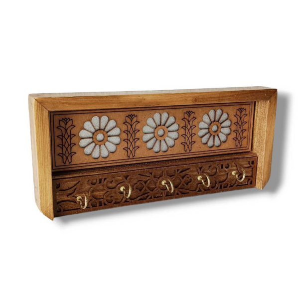 جاکلیدی مدل لوتوس کد JA04038، جاکلیدی طرح سنتی مدل لوتوس سایز 25x11x3 با طراحی اصیل و کلاسیک چوبی