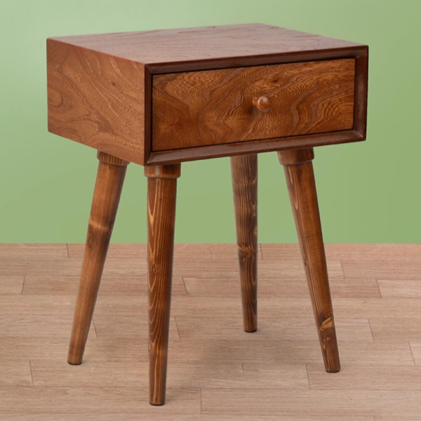 میز تک کشو پایه دار کد MI04020، استند پایه دار بسیار شیک و چوبی، دارای تک کشو برای نگه داری وسایل کوچک، فضایی برای نگه درای وسایل تزیینی در قسمت پایین و بالای میز