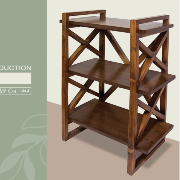 شلف چوبی مدل TB04024، شلف سه طبقه ساده و چوبی، متریال تمام چوب با سایز 48x29.5x69 سانت