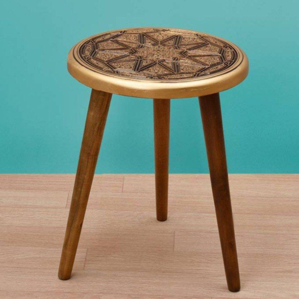 میز عسلی آرتا طلایی مدل Mi27053، میز عسلی چوبی با ارتفاع 40 سانت با پایه های باریک و مقاوم