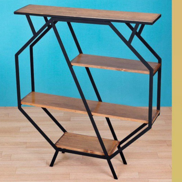 طبقه میکس هشت ضلعی مدل TB29003، طبقه چوبی برای نگهداری وسایل مختلف، طراحی شده به صورت چهار طبقه و هشت ضلعی، مناسب هر فضایی