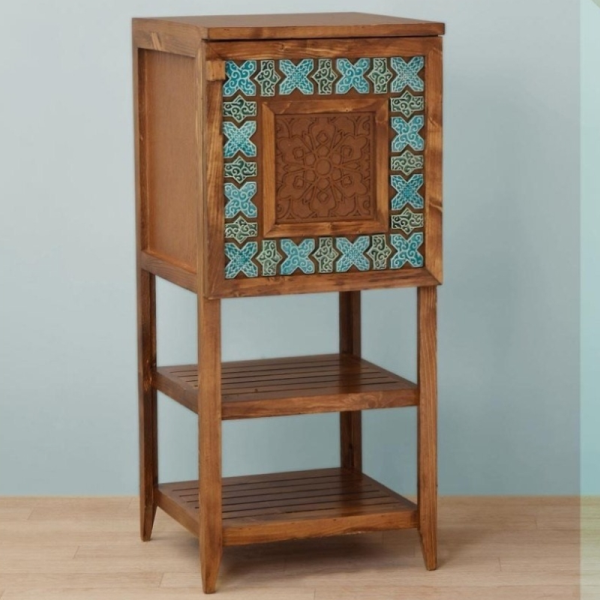 کمدچه پایه دار بلند چلیپا مدل VT20019، کمدچه چوبی برای نگهداری اقلام مختلف و وسایل مورد نیاز، طراحی شده با متریال تمام چوب