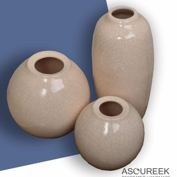 گلدان سه تکه مدل فروغ کد sr17087، ست سرامیکی سه سایز و دکوری با طراحی ساده و زیبا و همینطور خلاقانه، طرح فروغ